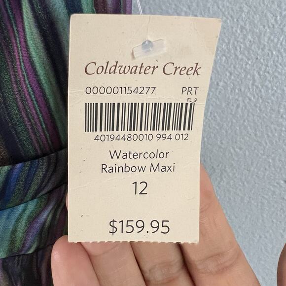 NEW Coldwater Creek Multicolored Surplice Chiffon Rainbow Maxi Dress Sz 12 Lined - Picture 9 of 11